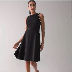 White House Black Market Elegant Black Sleeveless Dress with Gold Buttons Size 8